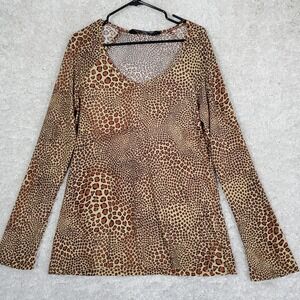 Norma Kamali Womens Stretch Animal Print Top Size XXL Long Sleeve Night Out Glam